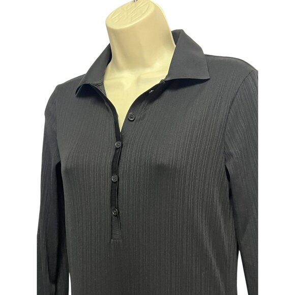 H&M Black Ribbed Maxi Dress Size Small Button Front Collared L/S Minimalist - Picture 11 of 16